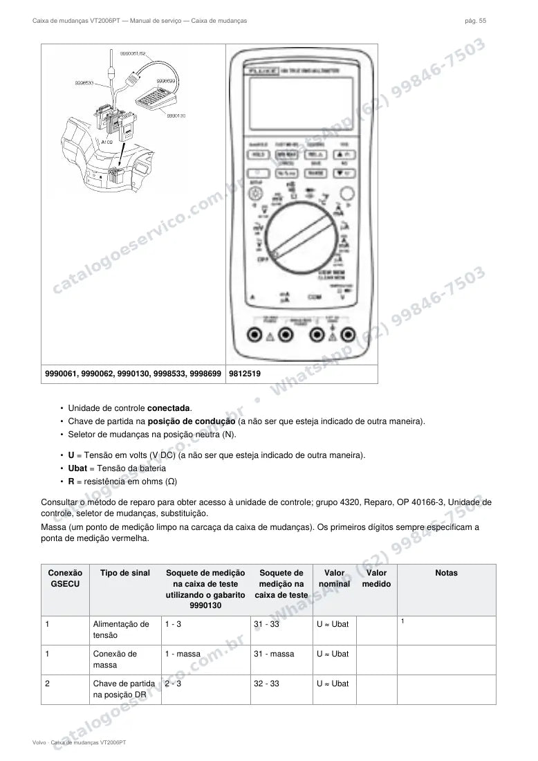 Página do manual de serviço da caixa Volvo VT2006PT — Caixa de mudanças