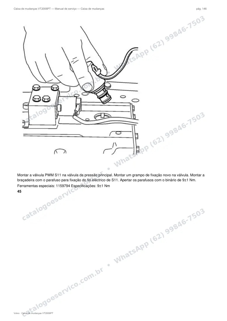 Página do manual de serviço da caixa Volvo VT2006PT — Caixa de mudanças