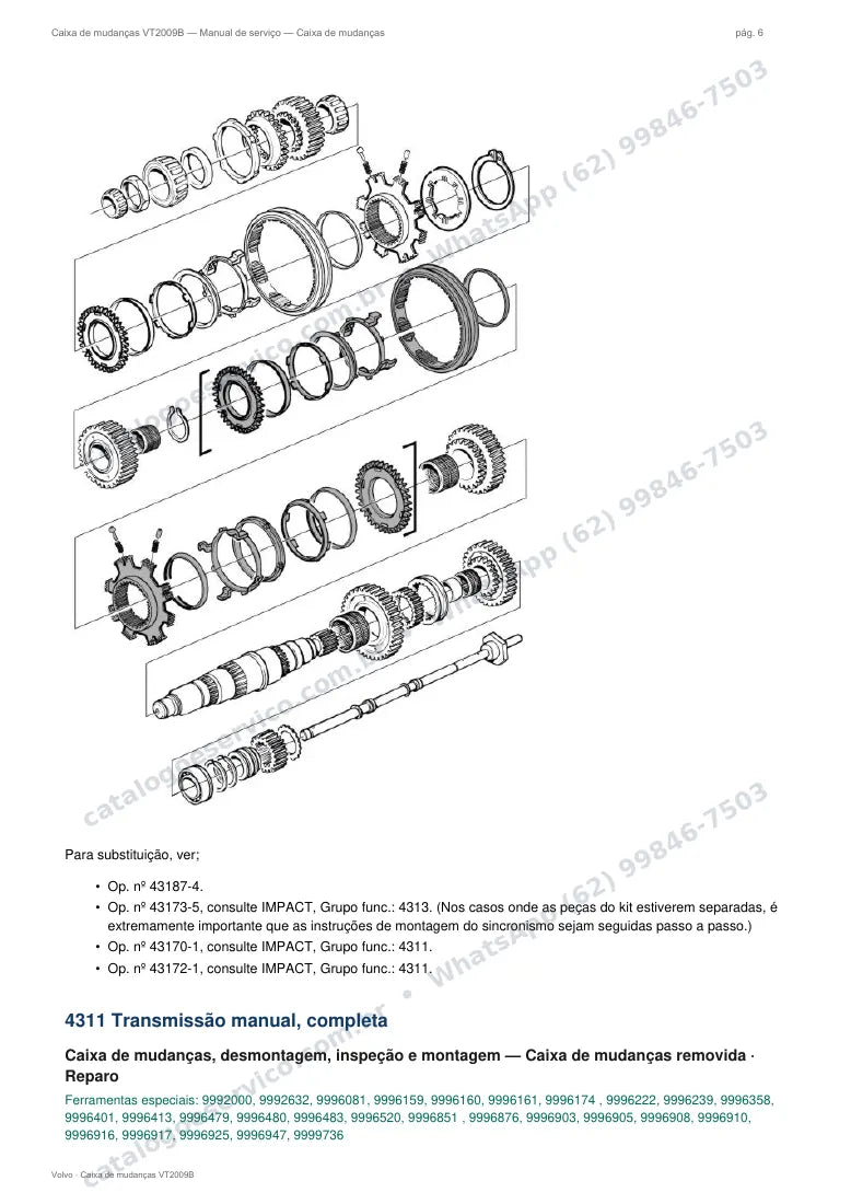 Página do manual de serviço da caixa Volvo VT2009B — Caixa de mudanças
