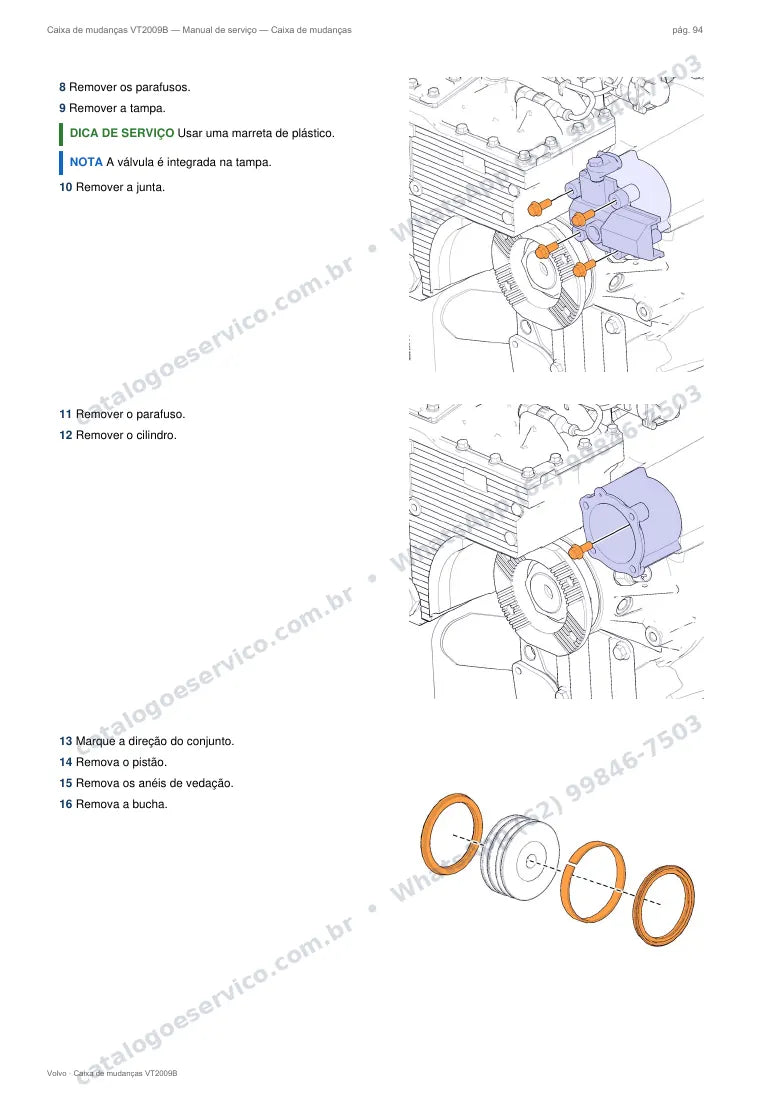 Página do manual de serviço da caixa Volvo VT2009B — Caixa de mudanças