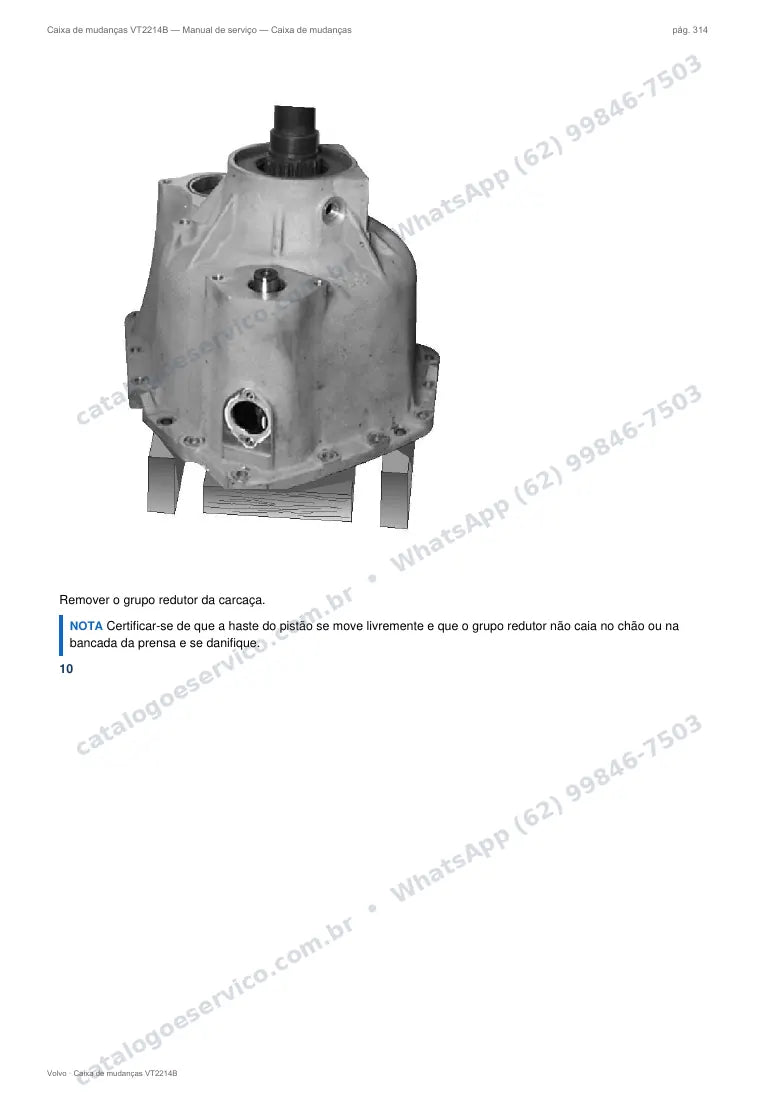 Página do manual de serviço da caixa Volvo VT2214B — Caixa de mudanças
