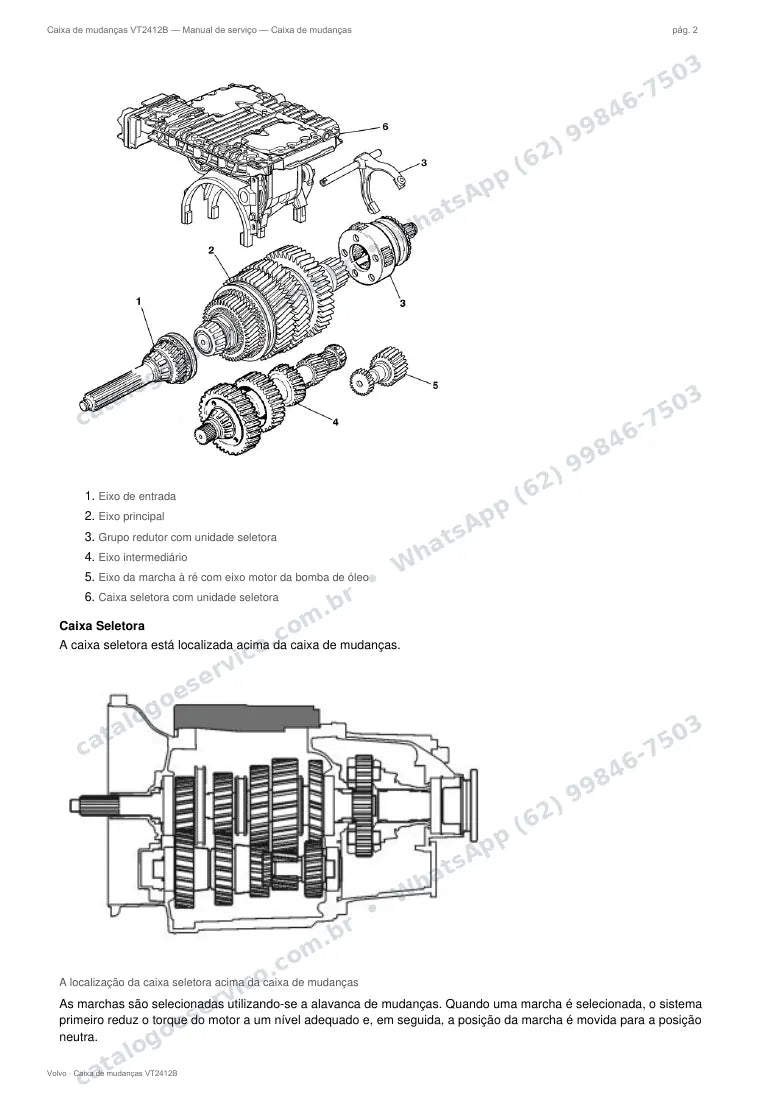 Página do manual de serviço da caixa Volvo VT2412B — Caixa de mudanças
