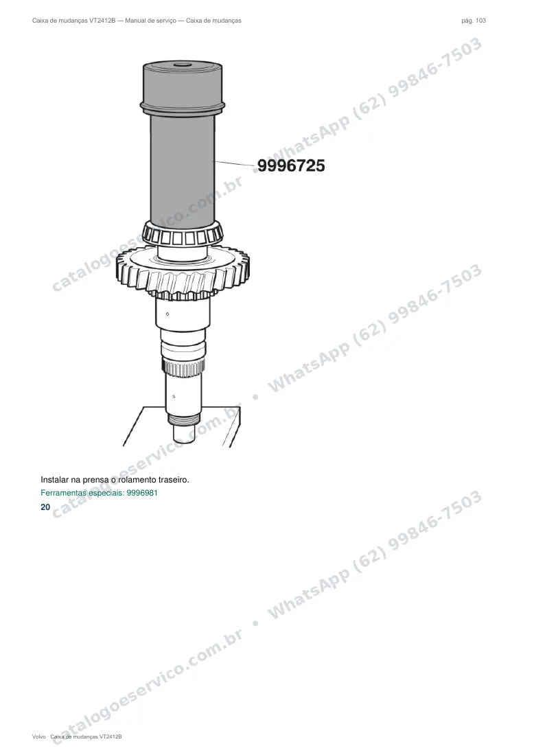 Página do manual de serviço da caixa Volvo VT2412B — Caixa de mudanças