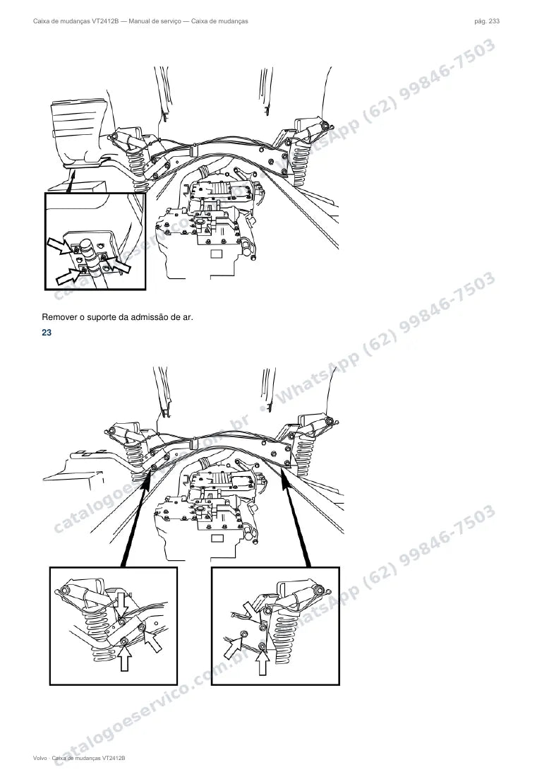 Página do manual de serviço da caixa Volvo VT2412B — Caixa de mudanças