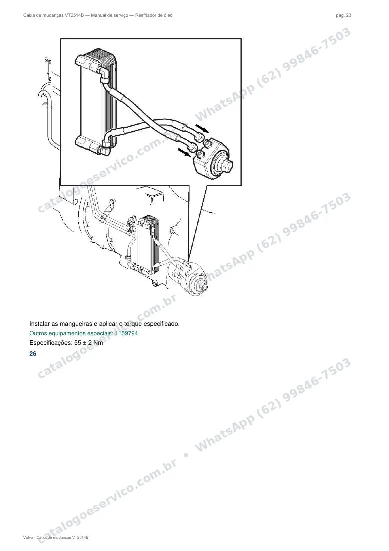 Página do manual de serviço da caixa Volvo VT2514B — Resfriador de óleo