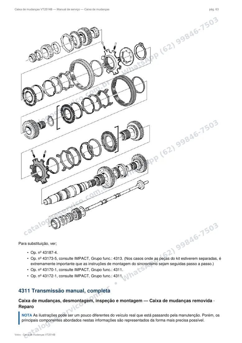 Página do manual de serviço da caixa Volvo VT2514B — Caixa de mudanças