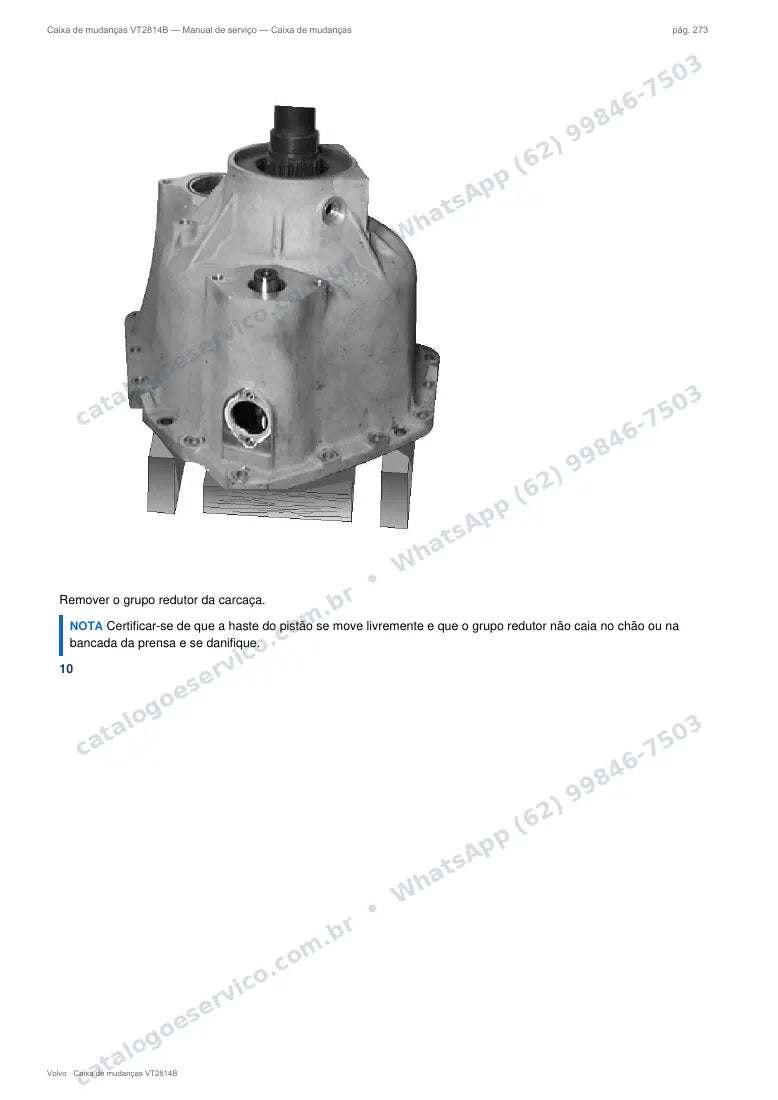 Página do manual de serviço da caixa Volvo VT2814B — Caixa de mudanças
