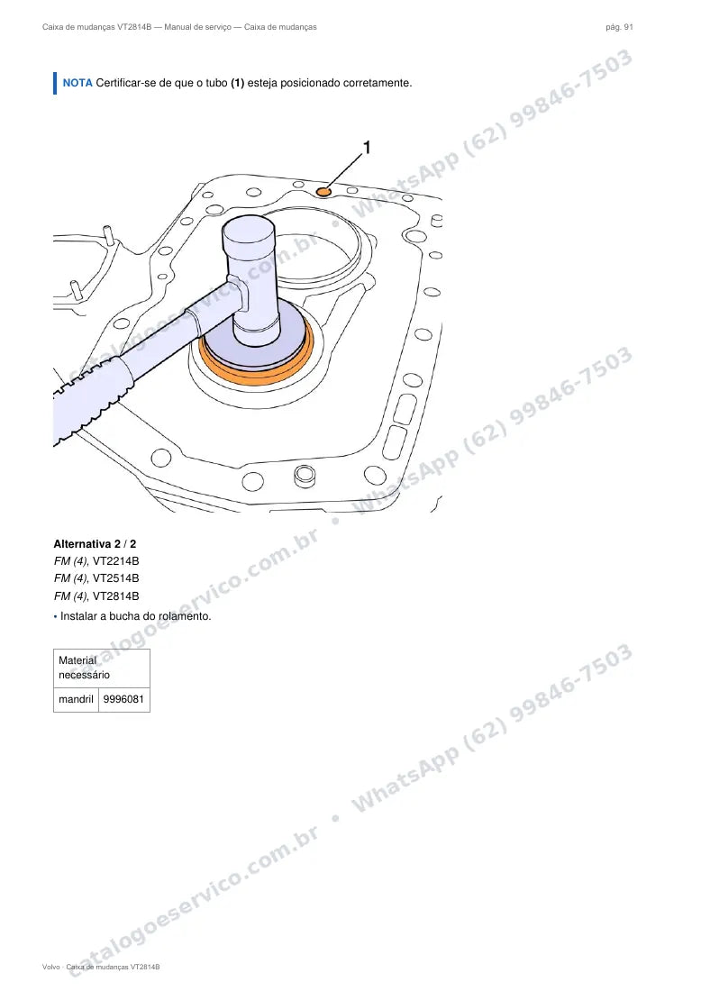 Página do manual de serviço da caixa Volvo VT2814B — Caixa de mudanças