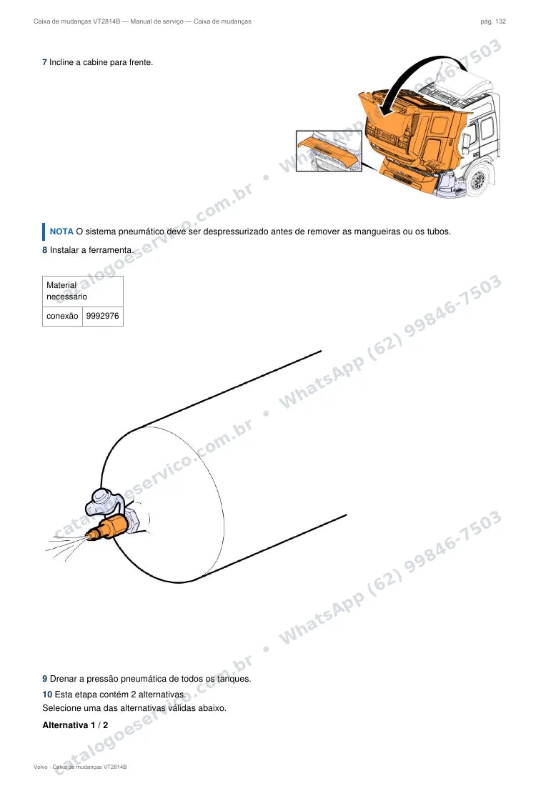 Página do manual de serviço da caixa Volvo VT2814B — Caixa de mudanças