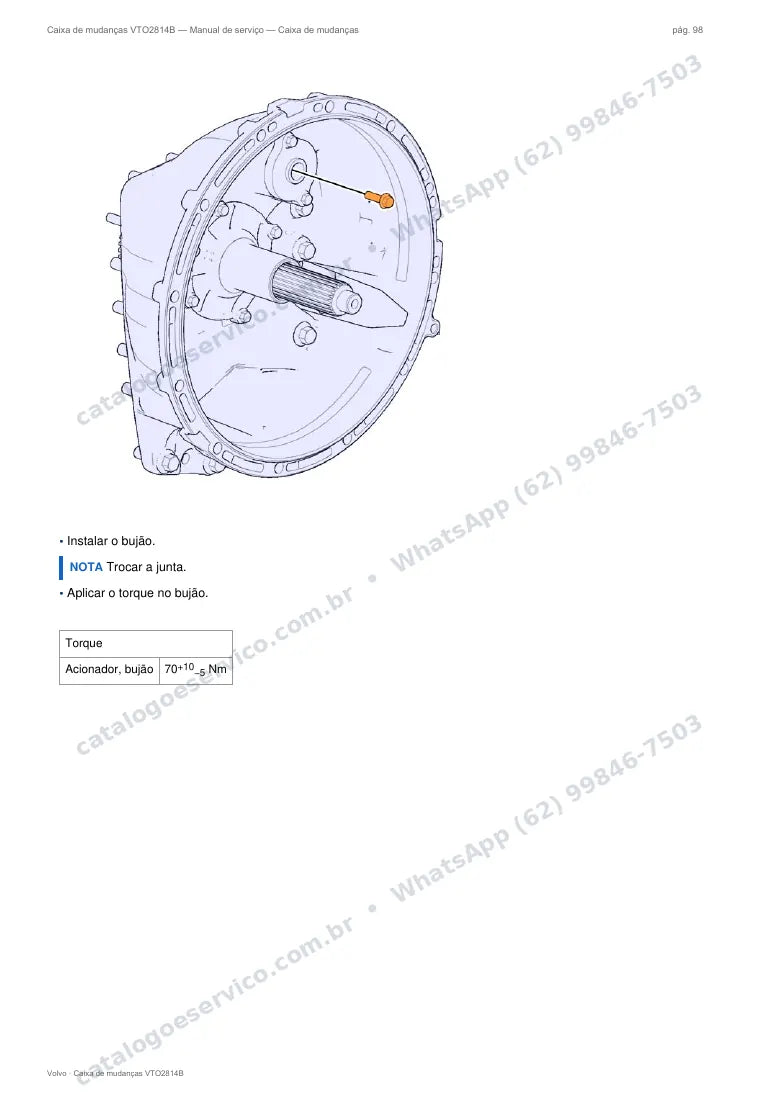 Página do manual de serviço da caixa Volvo VTO2814B — Caixa de mudanças