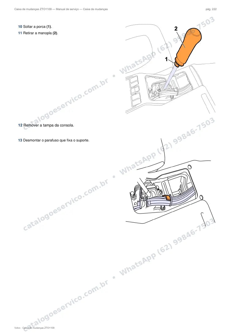 Página do manual de serviço da caixa Volvo ZTO1109 — Caixa de mudanças