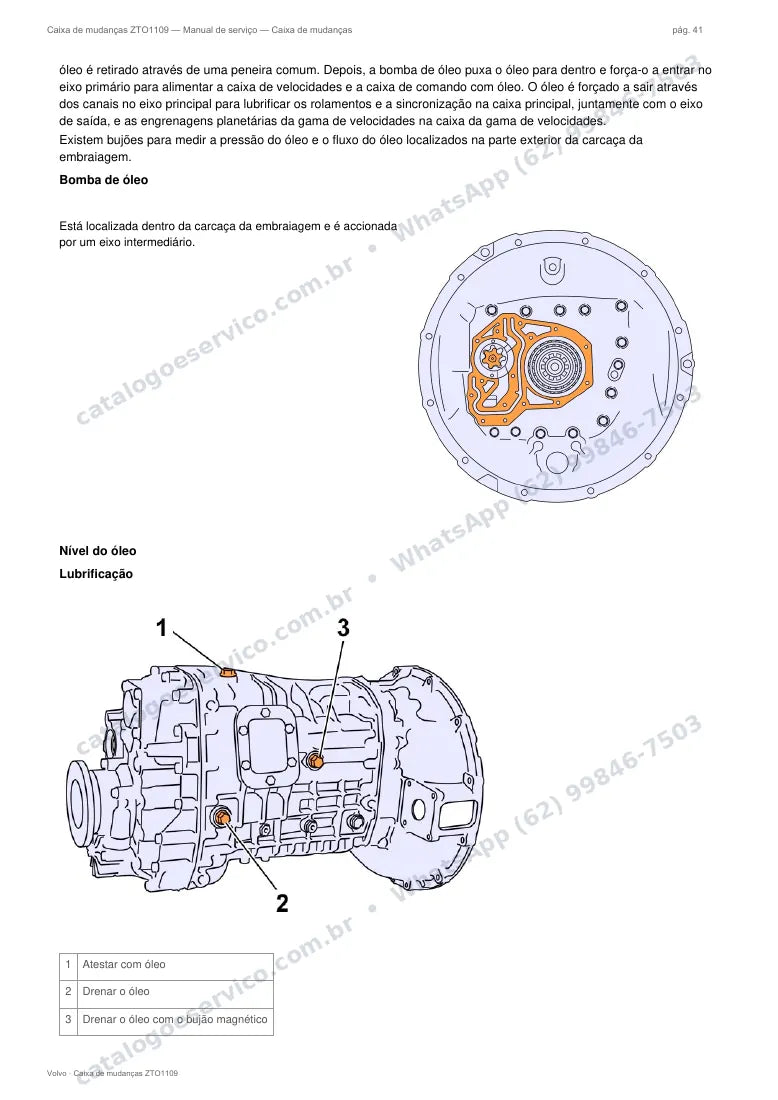 Página do manual de serviço da caixa Volvo ZTO1109 — Caixa de mudanças