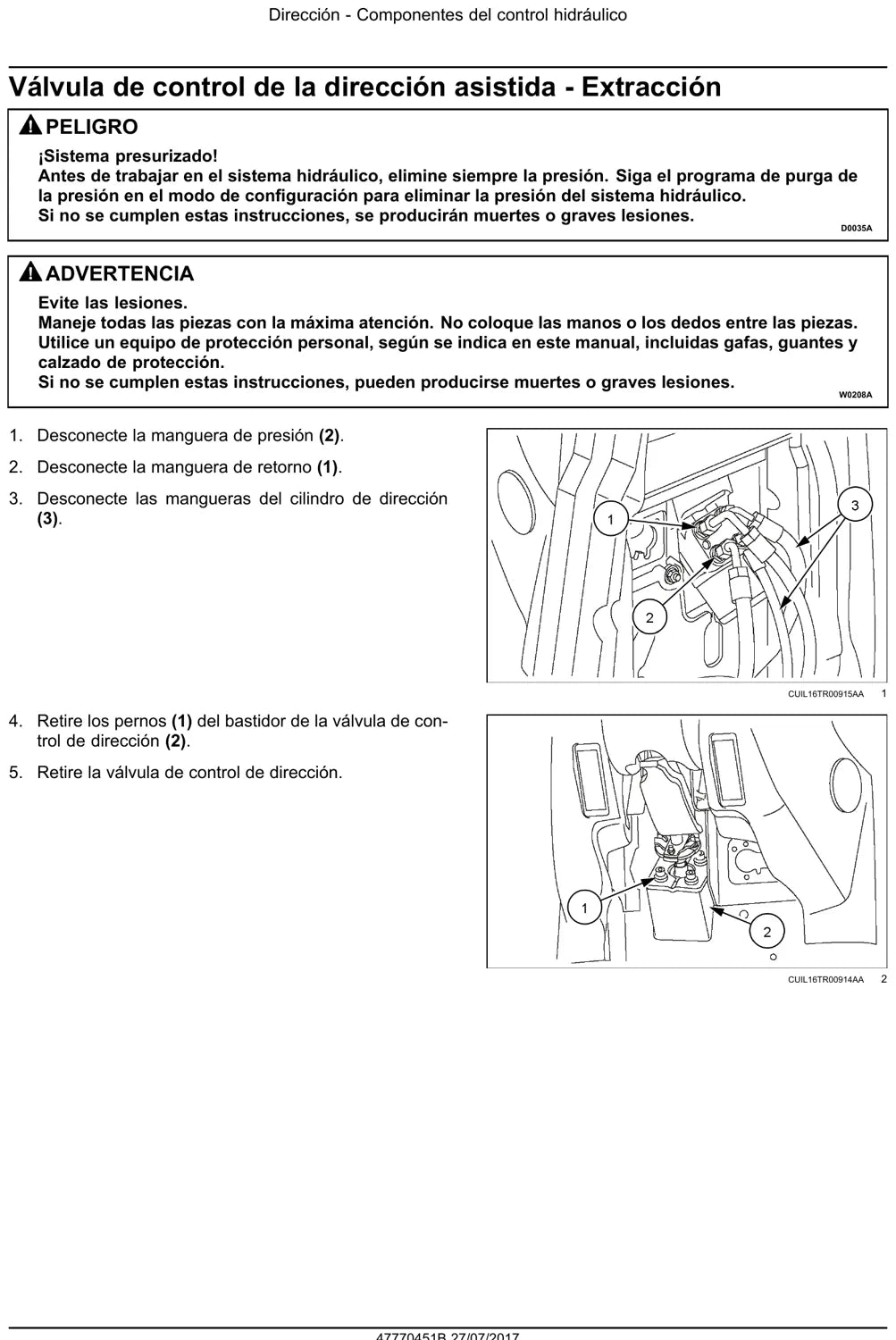 Página del manual Case IH Puma en español - válvulas y mandos hidráulicos