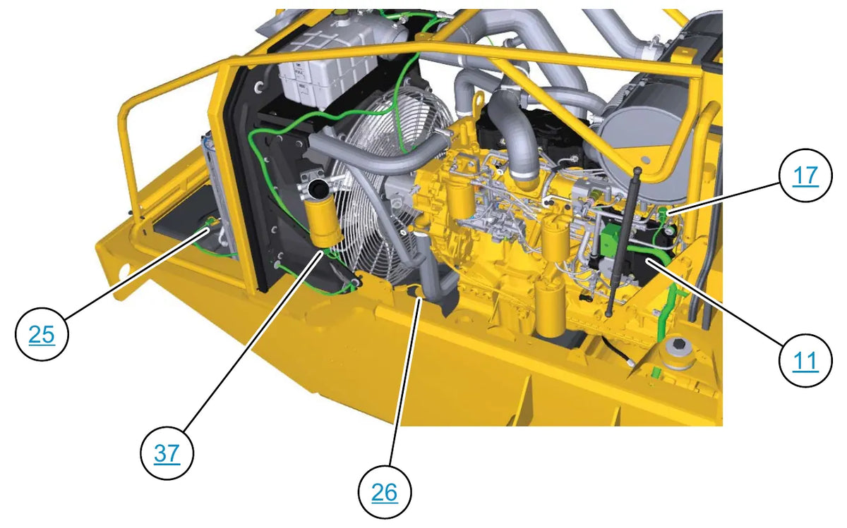 Vista do motor com localização de componentes elétricos — Esquema Elétrico Caterpillar CP56B