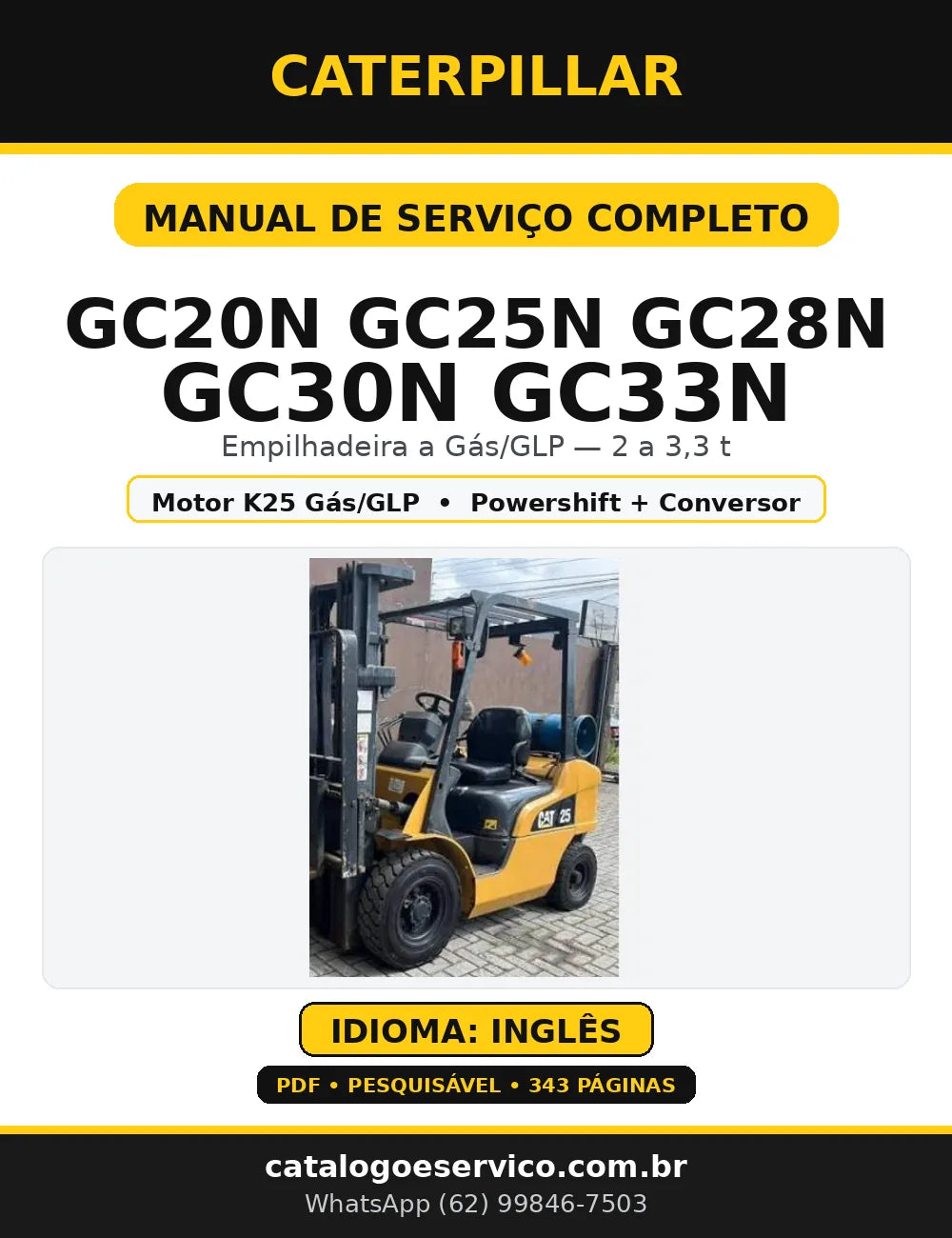 Capa do Manual de Serviço Caterpillar GC20N GC25N GC28N GC30N GC33N
