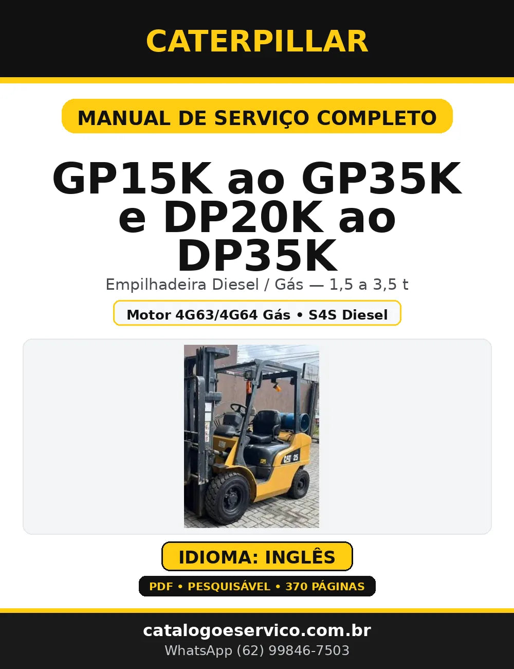 Capa do Manual de Serviço Caterpillar GP15K ao GP35K e DP20K ao DP35K
