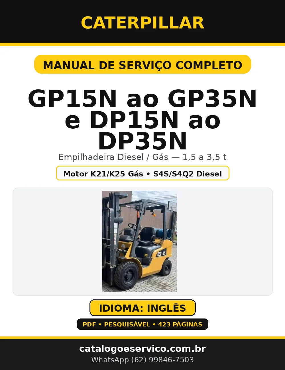Capa do Manual de Serviço Caterpillar GP15N ao GP35N e DP15N ao DP35N