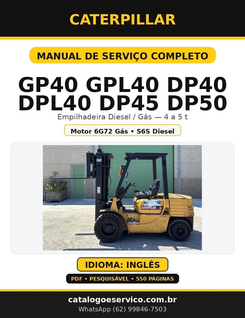 Capa do Manual de Serviço Caterpillar GP40 GPL40 DP40 DPL40 DP45 DP50