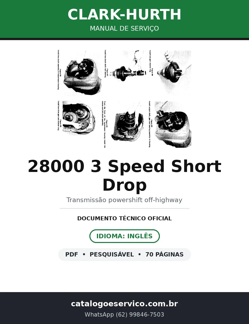 Manual de Serviço Clark-Hurth 28000 3 Speed Short Drop — Modelos R, HR e MHR — capa