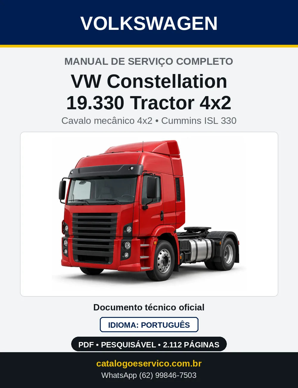 Capa do Manual de Serviço VW Constellation 19.330 Tractor 4x2