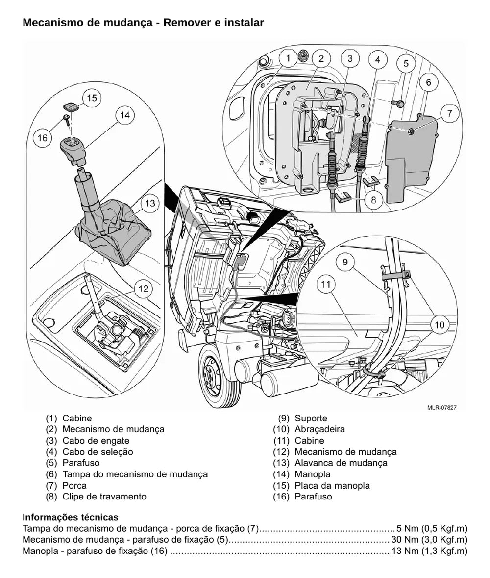 Página do Manual de Serviço VW Delivery 8.160 — Sistema de mudança de marchas por cabos - Delivery