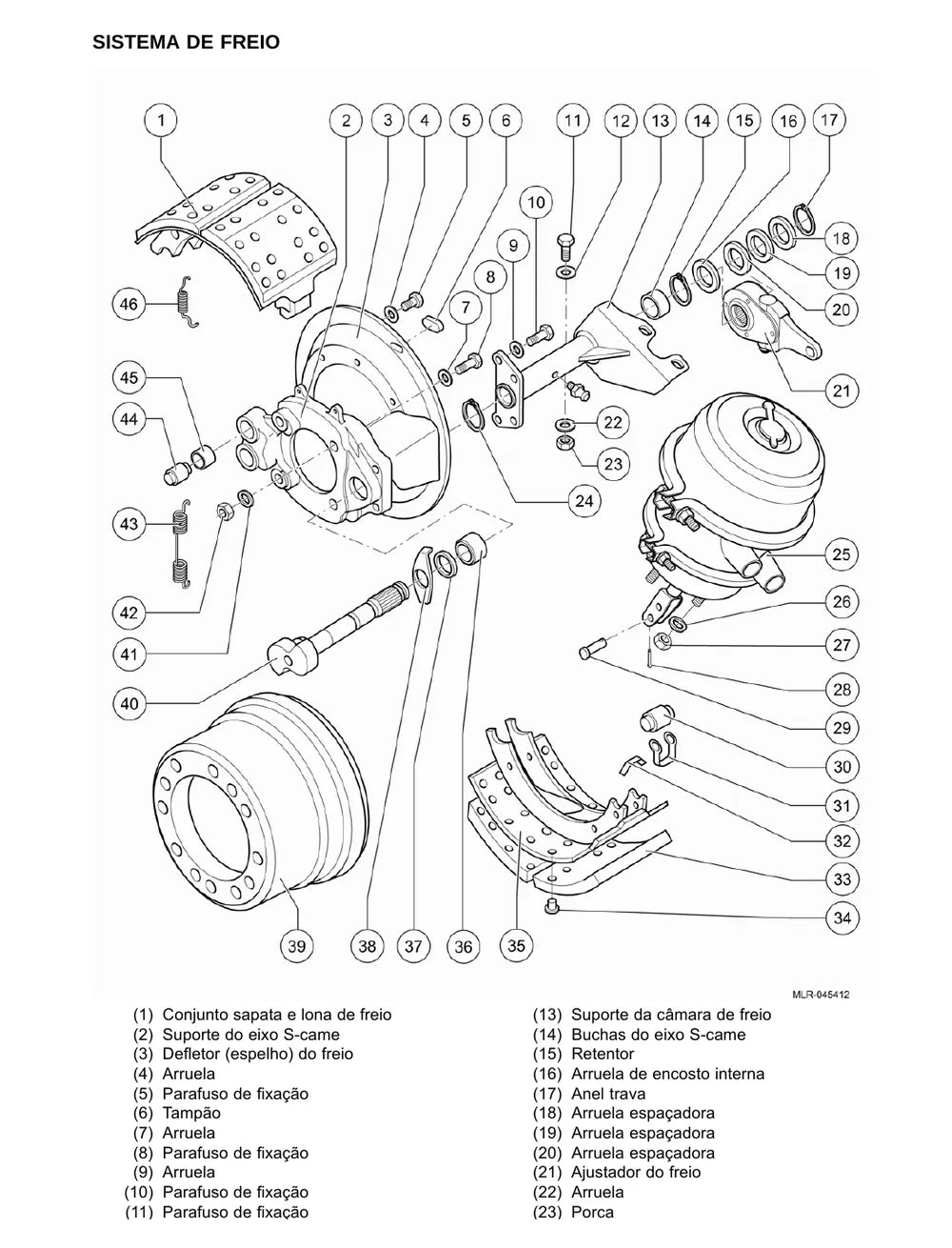 Página do Manual de Serviço VW Volksbus 17.230 OD — Eixo traseiro e freios Meritor RS 23-155 / 23-158