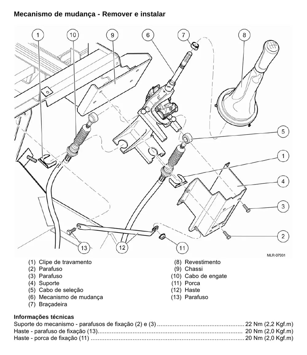 Página do Manual de Serviço VW Volksbus 9.160 OD — Sistema de mudança de marchas por cabos - 5-150, 8-160 e 9-160 OD