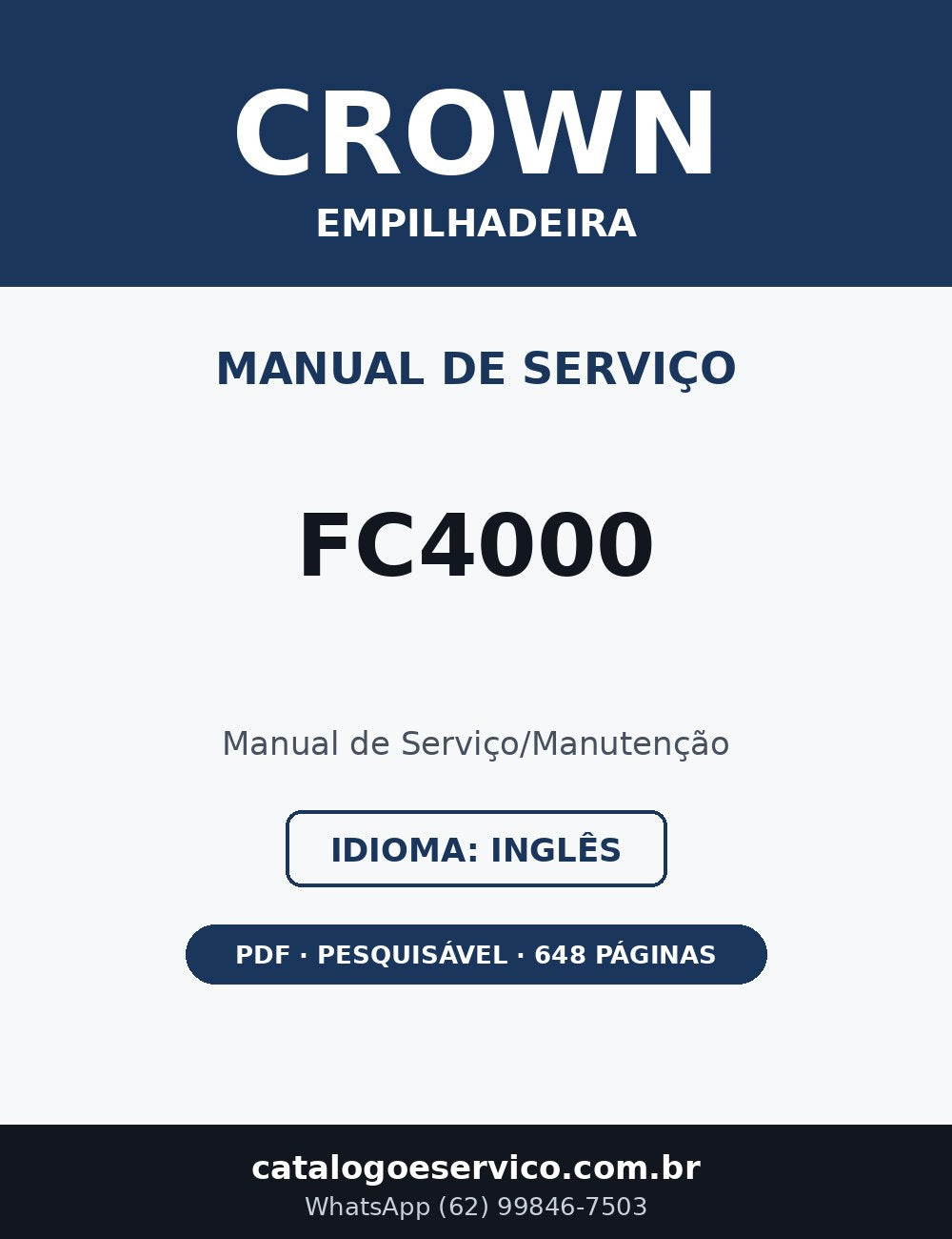 Manual de Serviço/Manutenção Crown FC4000 — Empilhadeira (Inglês)