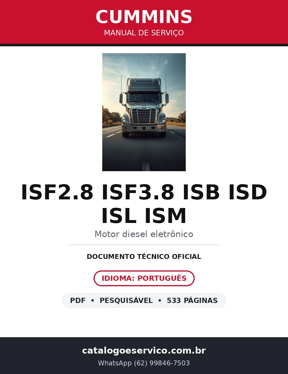 Manual de Serviço Cummins ISF2.8/3.8, ISB, ISD, ISL, ISZ13 e ISM11 — Códigos de Falha — capa