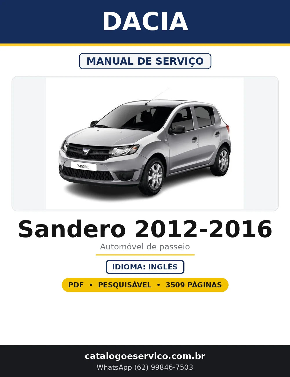 Capa do Manual de Serviço Dacia Sandero 2012-2016 em PDF com 3.509 páginas
