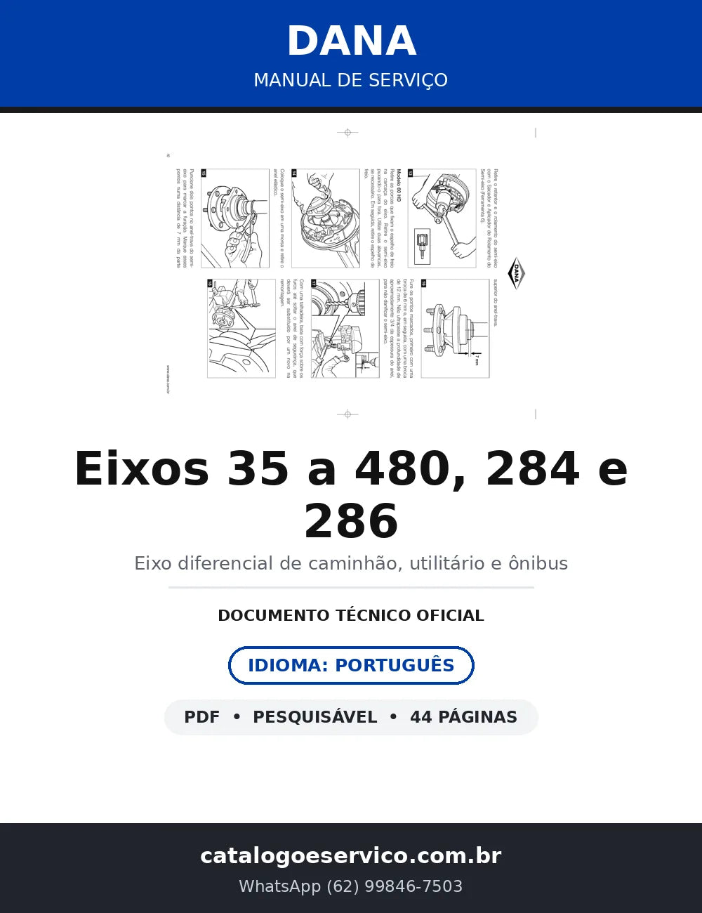 Manual de Serviço Eixos Diferenciais Dana 35 a 480, 284 e 286 — Manutenção e Montagem — capa