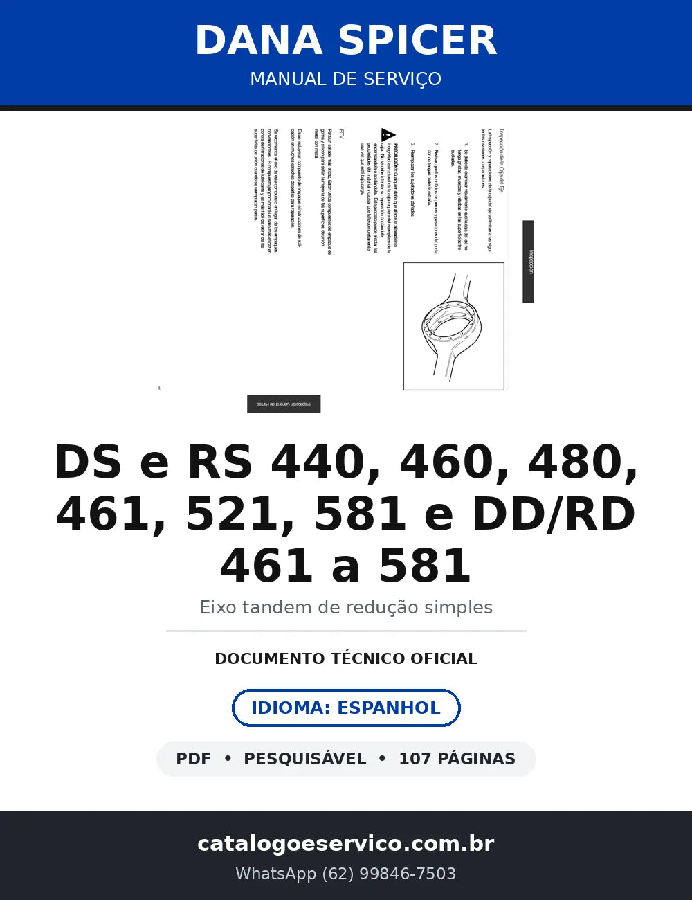 Manual de Serviço Dana Spicer Eixos Tandem DS/RS 440 a 581 e DD/RD 461 a 581 — capa