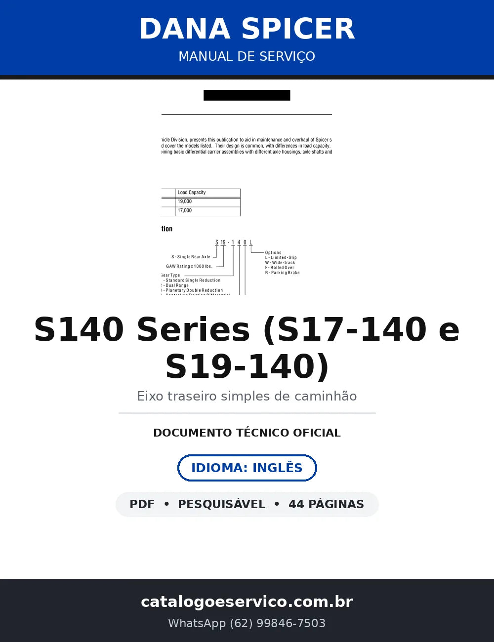 Manual de Serviço Dana Spicer S140 Series — Eixos Traseiros S17-140 e S19-140 — capa
