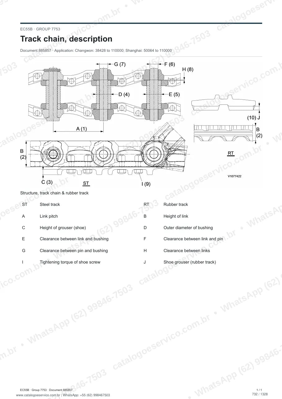 Manual de serviço Volvo EC55B: página de procedimento com texto e figura