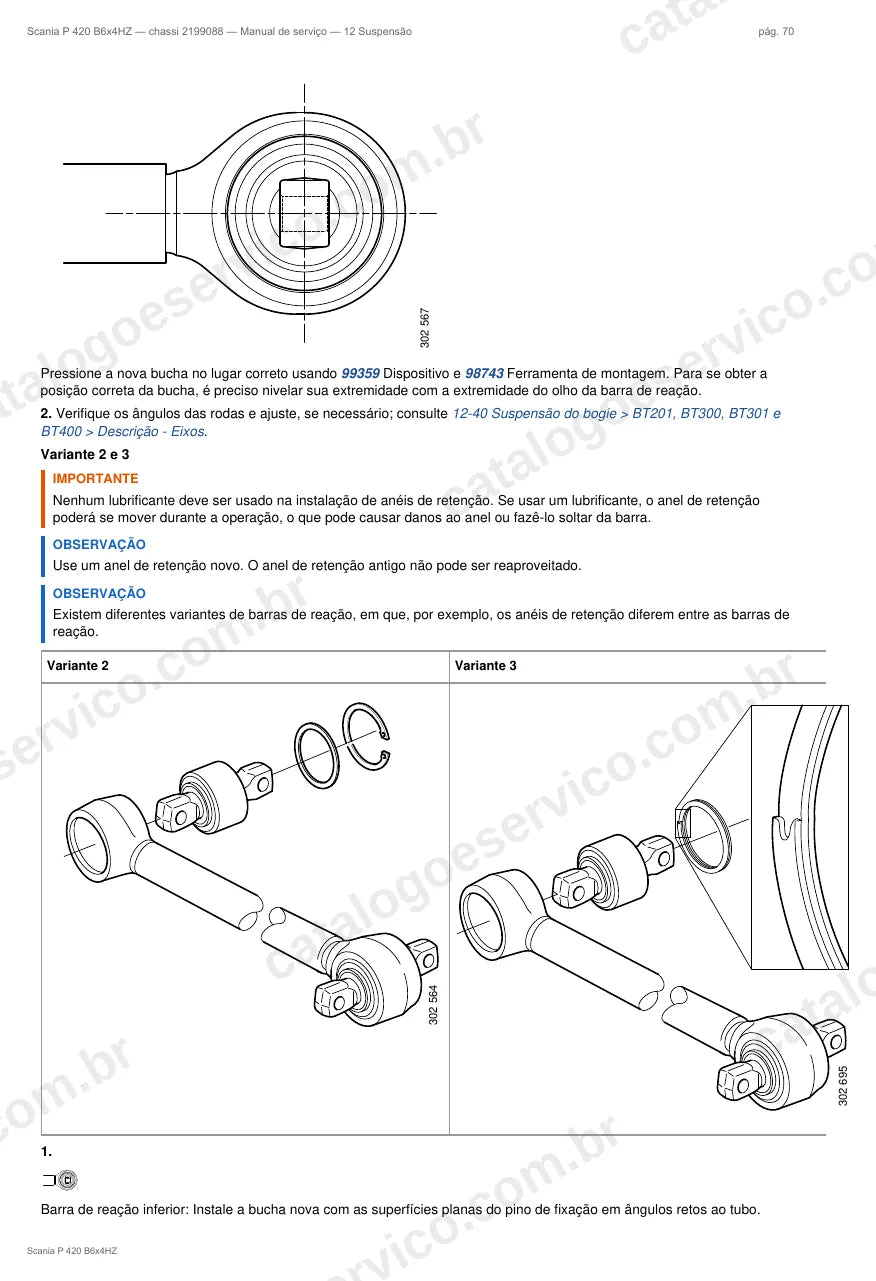 Ilustração do grupo suspensão no Manual de Serviço Scania P 420