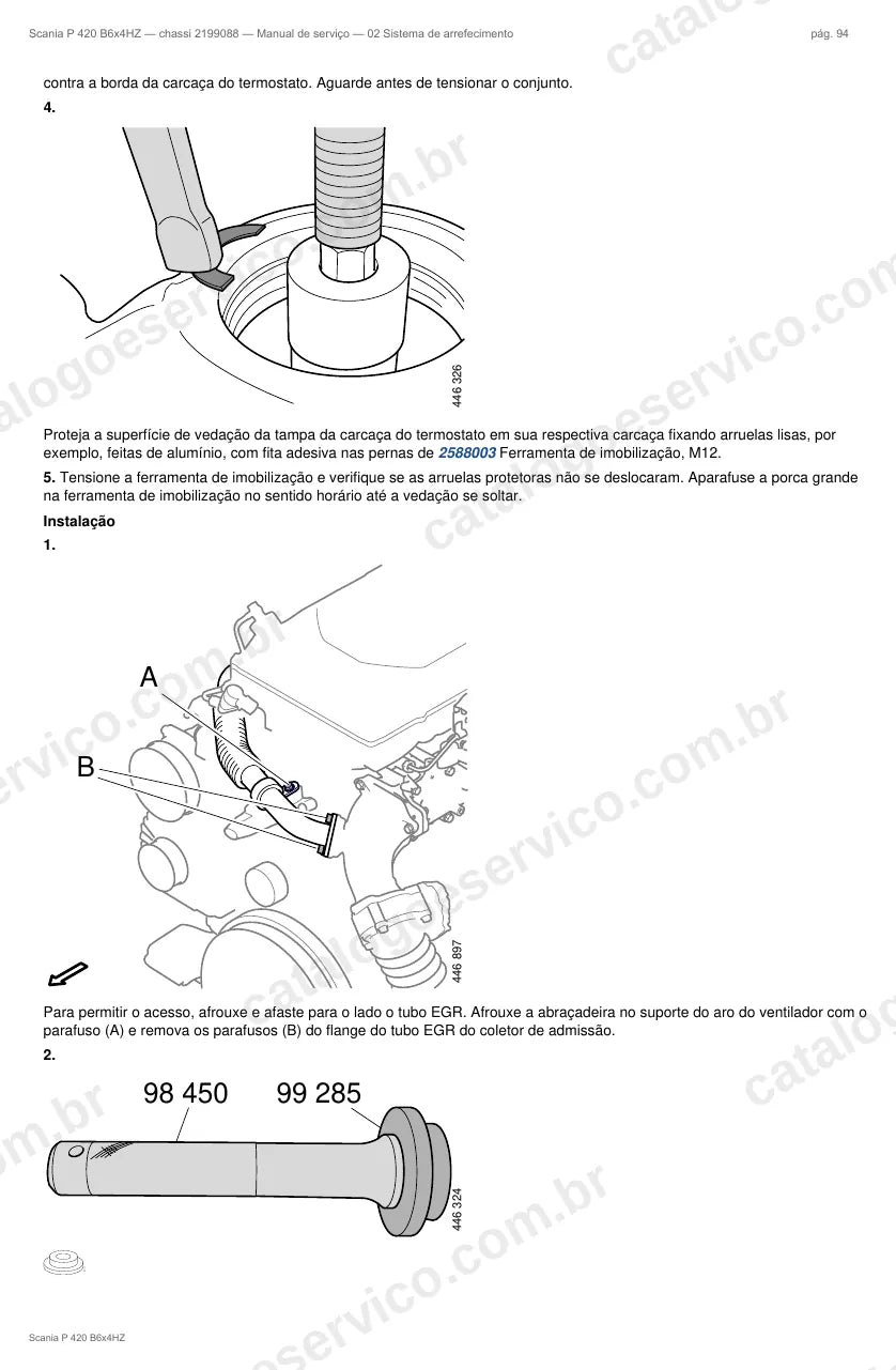 Ilustração do grupo sistema de arrefecimento no Manual de Serviço Scania P 420