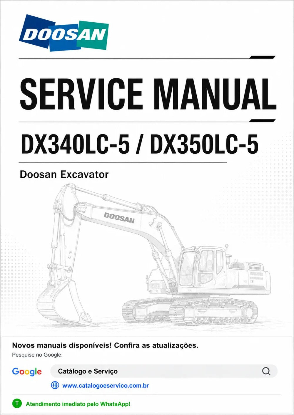 Manual de Serviço DX340LC-5 DX350LC-5 Doosan Escavadeira