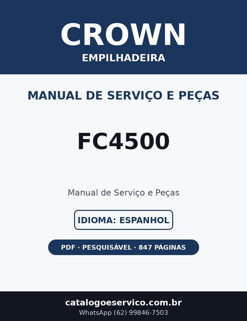 Manual de Serviço e Peças Crown FC4500 — Empilhadeira (Espanhol)