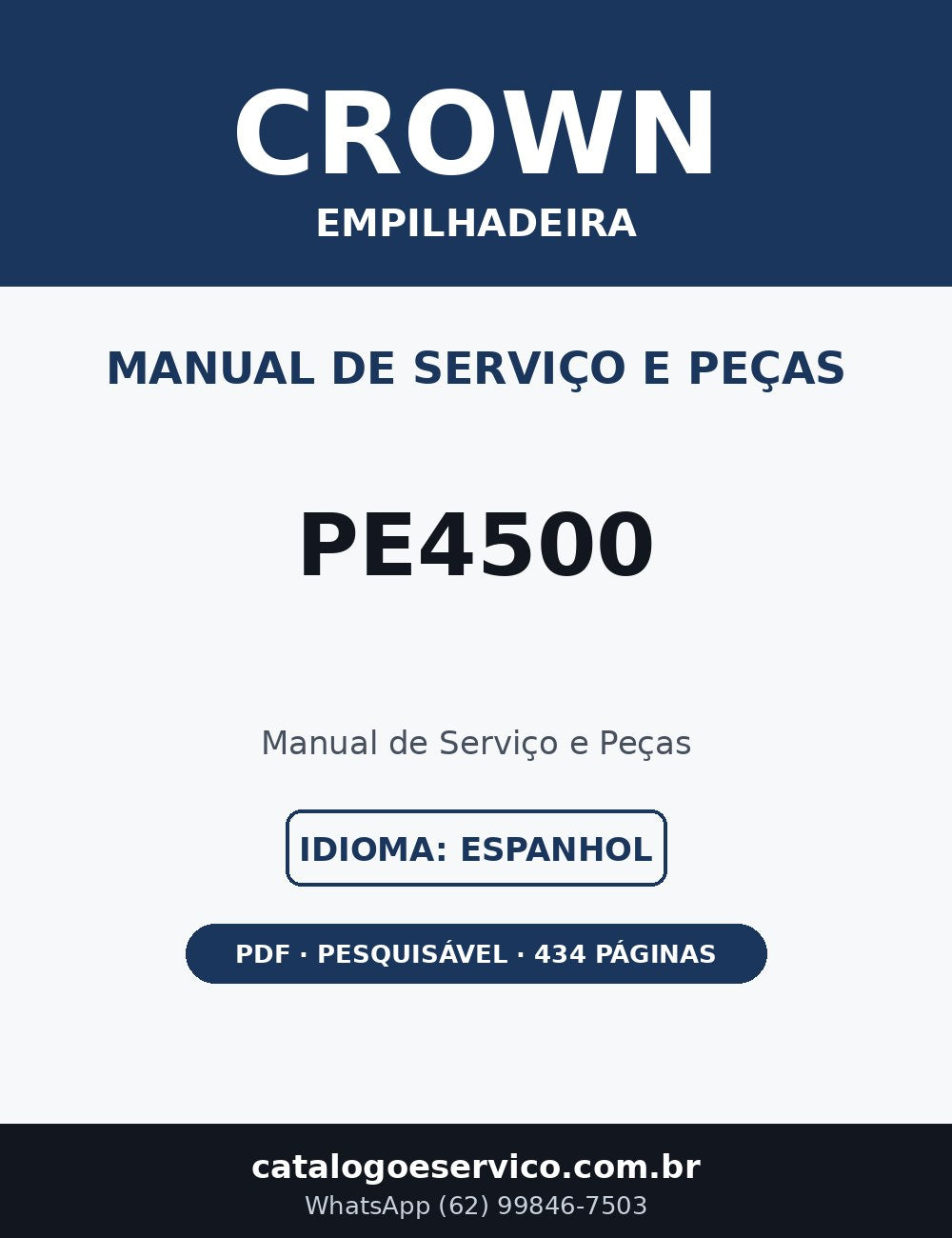 Manual de Serviço e Peças Crown PE4500 — Empilhadeira (Espanhol)