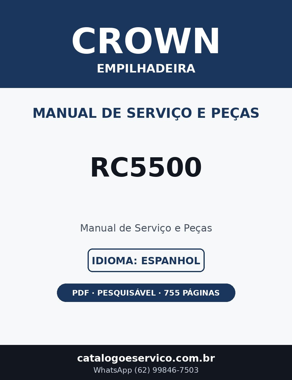 Manual de Serviço e Peças Crown RC5500 — Empilhadeira (Espanhol)