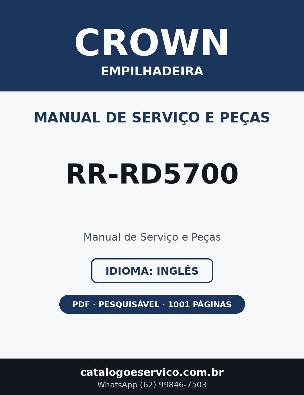 Manual de Serviço e Peças Crown RR-RD5700 — Empilhadeira (Inglês)