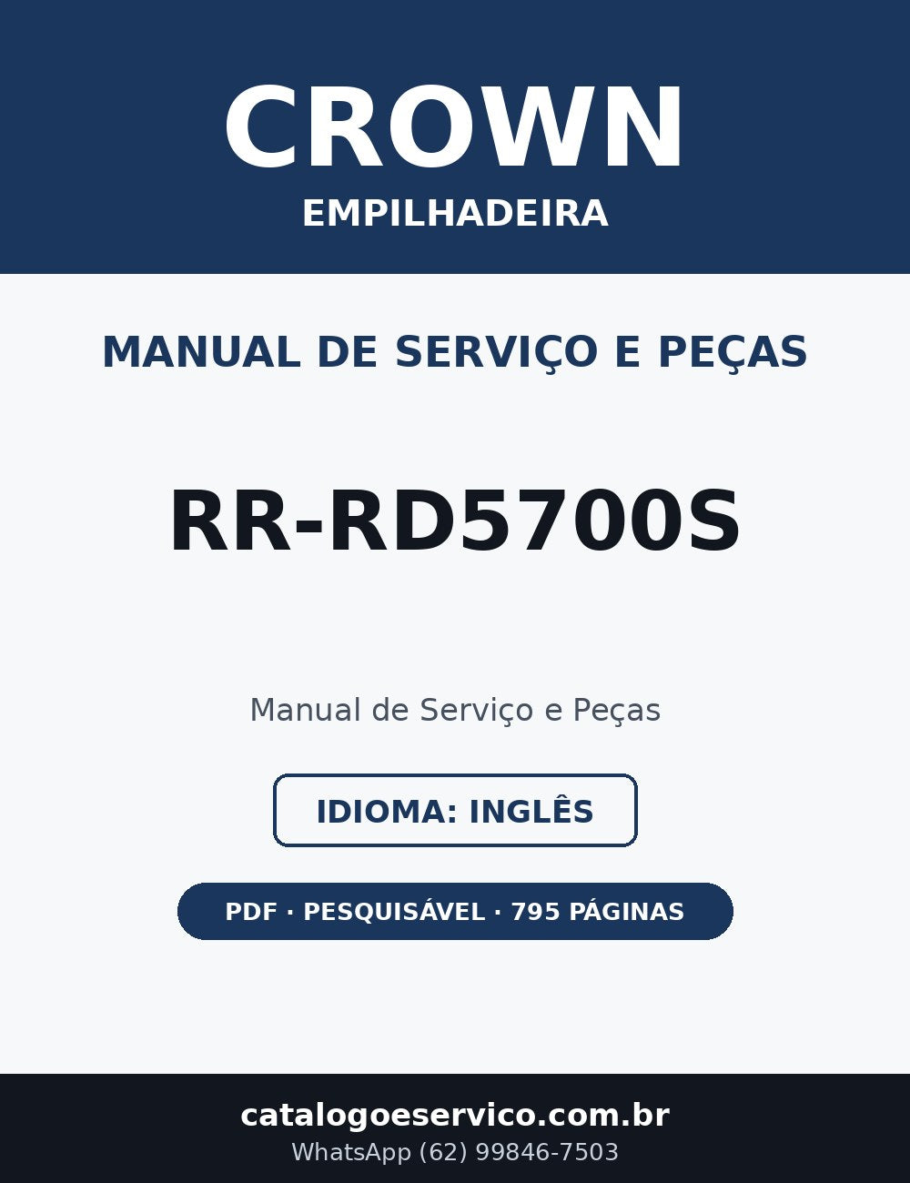 Manual de Serviço e Peças Crown RR-RD5700S — Empilhadeira (Inglês)