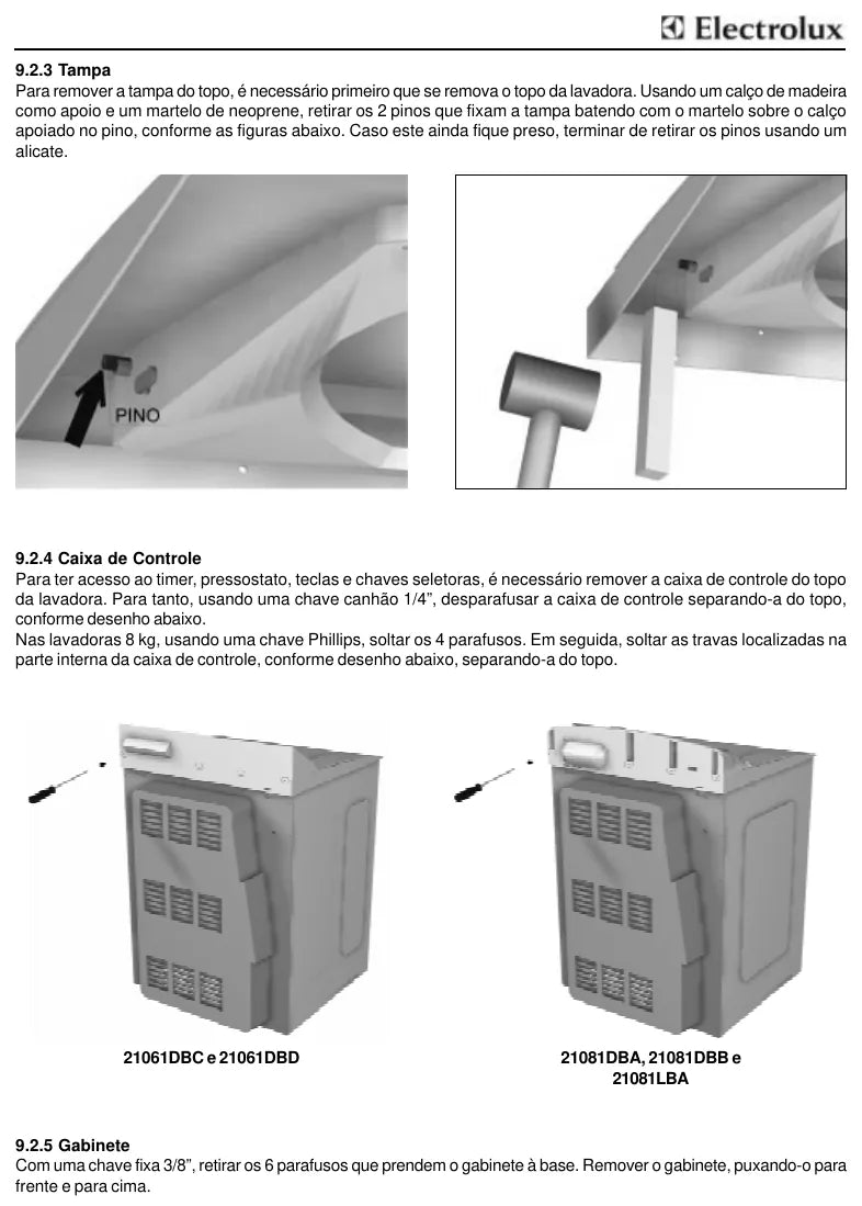 Manual de Serviço Electrolux Top Load 21061 e 21081 — página interna 1
