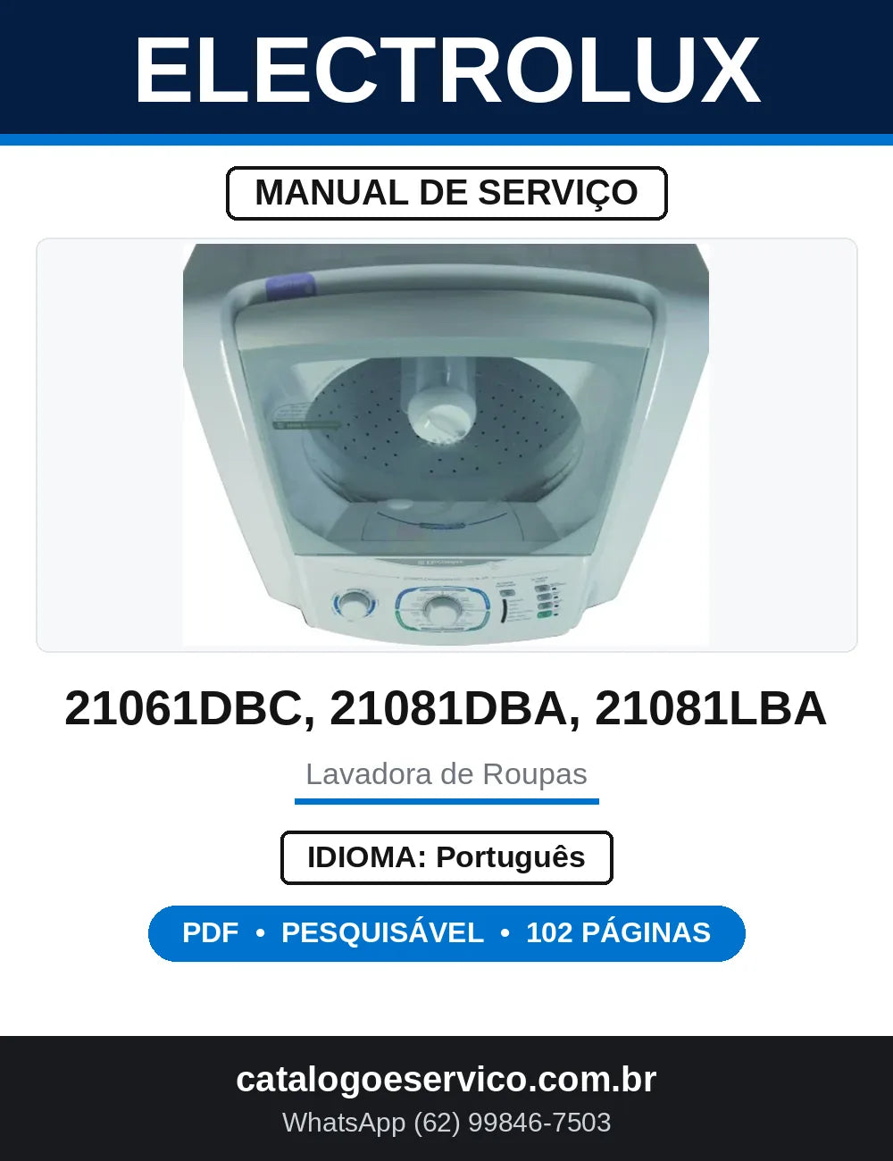 Manual de Serviço Electrolux Top Load 21061 e 21081 — capa