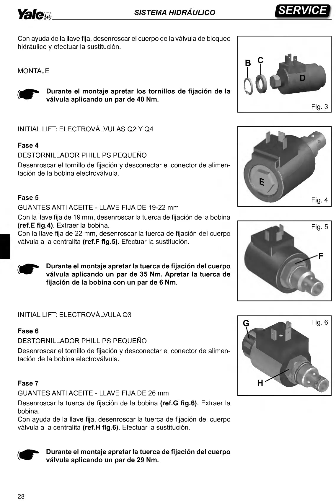 Página ilustrada do Manual de Serviço Yale MS10 a MS16 com as posições numeradas