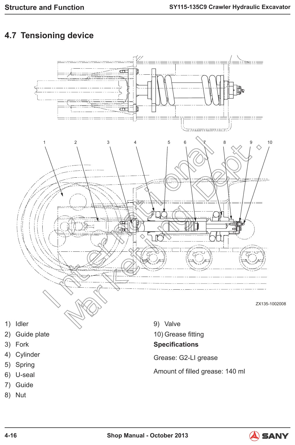 Página interna do Manual de Oficina Sany SY115/135C9 com ilustração de procedimento