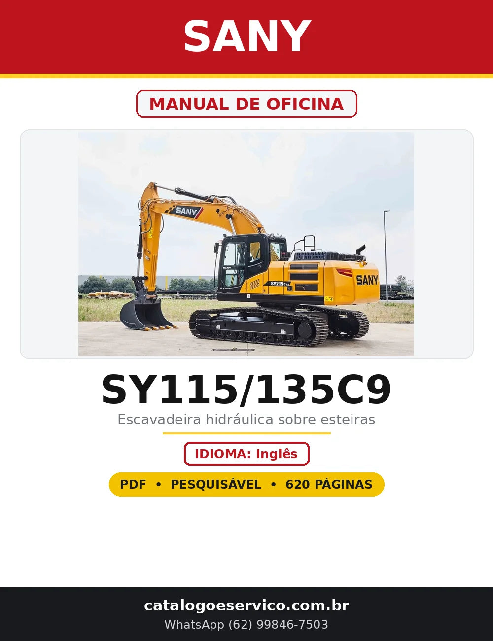 Capa do Manual de Oficina Sany SY115/135C9 em PDF com 620 páginas