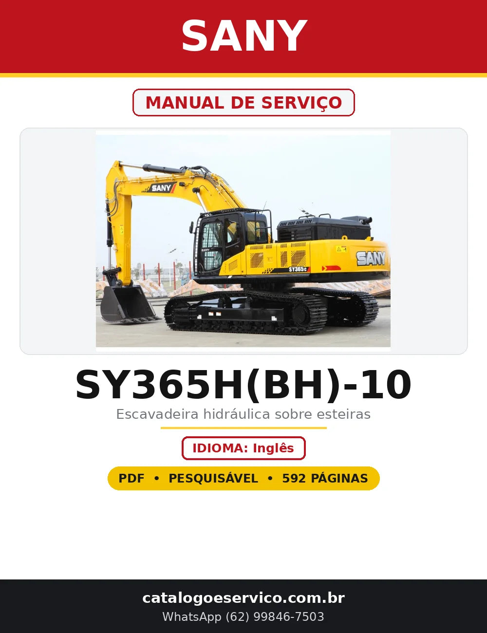 Capa do Manual de Serviço Sany SY365H(BH)-10 em PDF com 592 páginas