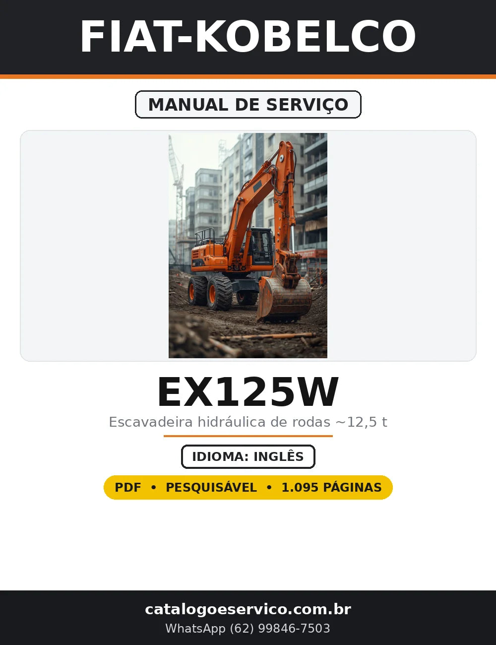 Capa do Manual de Serviço Fiat-Kobelco EX125W em PDF com 1.095 páginas