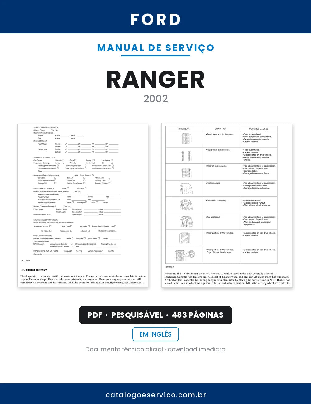 Manual de Serviço Ford Ranger — capa